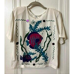 Vintage fish cropped tee with shoulder pads